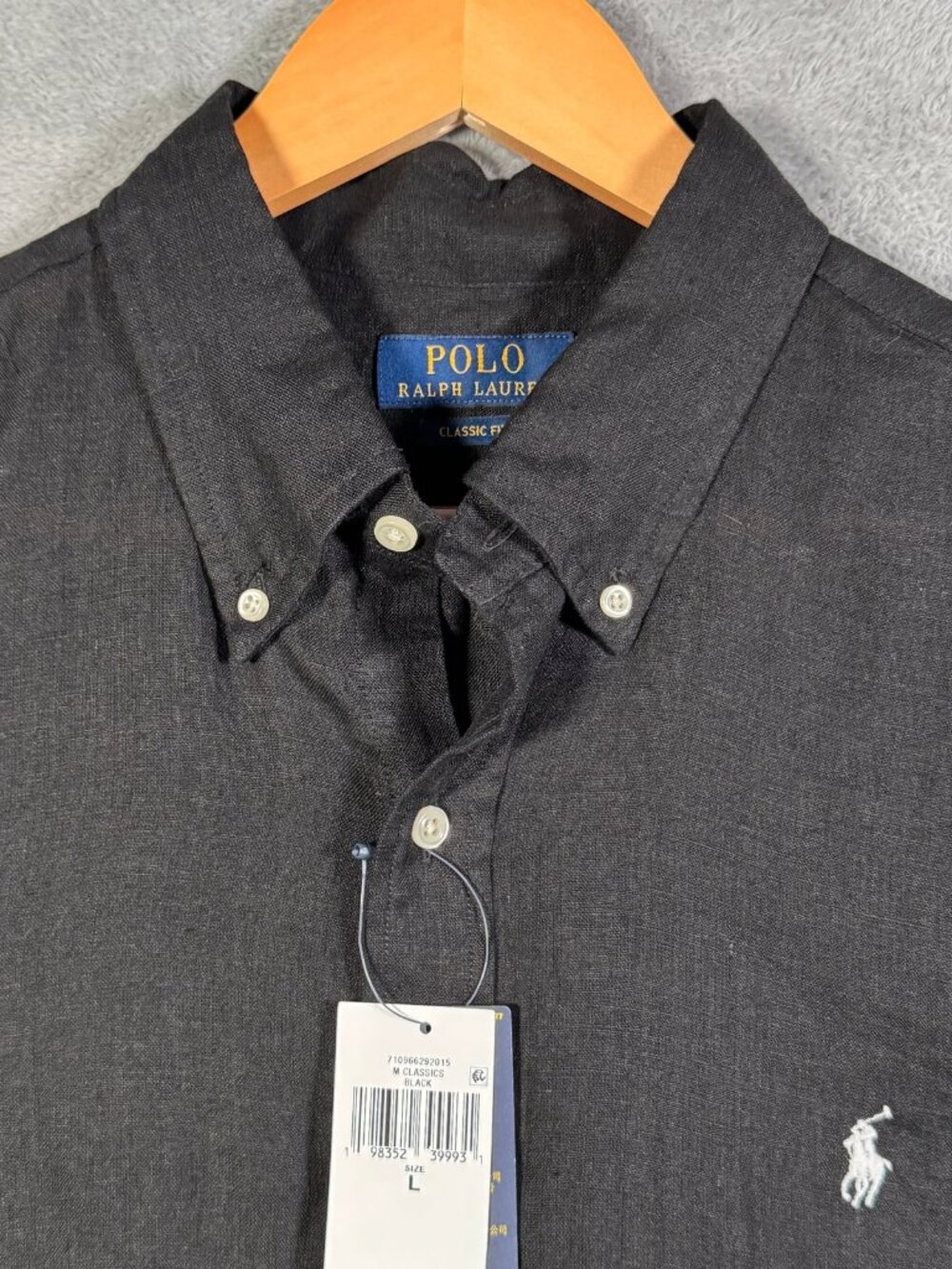 Polo Ralph Lauren Button Down Shirt Mens L Black Linen Classic Fit Pony $145